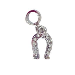 Horse Shoe Rhinestone Silver Charm